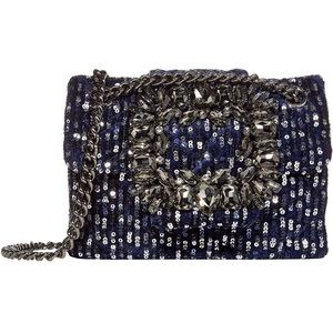 Kurt Geiger- Navy Mini Mayfair Velvet Crossbody Bag